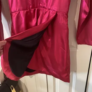 Zara Laminated Fuschia Mini Dress Vneck thumbnail 4