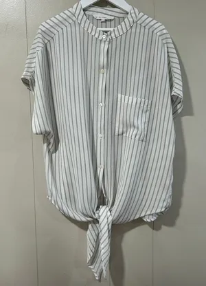 Olivaceous Women’s Medium Striped Button Down Tie Front Blouse thumbnail 1