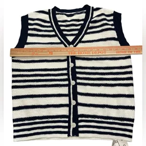 Commense Navy and White Striped Sleeveless Cardigan Vest Top thumbnail 5