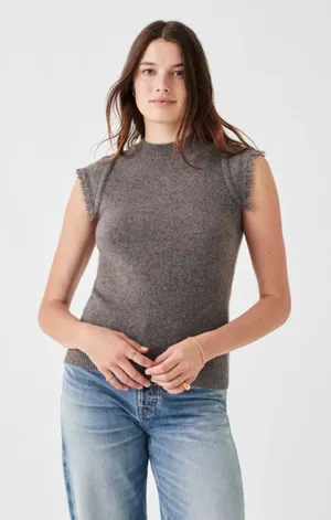 Faherty Colette Sweater Tee Womens XS Gray‎ Yak Merino Wool Fringe Crewneck thumbnail 1