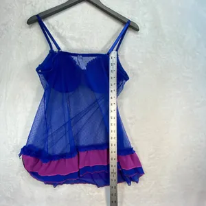 Just Sexy Lingerie Babydoll Sheer Lace Ruffle Trim Blue Pink Y2k slip dress‎ L thumbnail 5