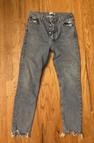 Agolde 90's Pinch Button Fly Jeans 28 Blue High Rise Straight Organic Raw Hem thumbnail 1