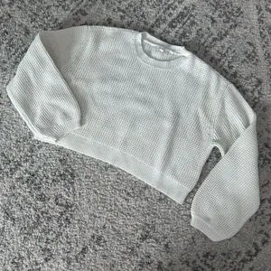 LA Hearts Cropped Textured Crewneck Sweater - White thumbnail 1