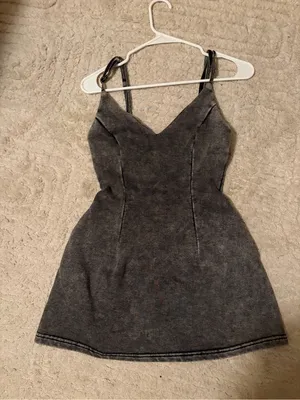 AKIRA Charcoal Gray Fitted Mini Dress with pockets thumbnail 2