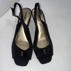 Coach & Four Black Classic Square Slingback Bow Minimalist Career Kitten Heels 9 thumbnail 9