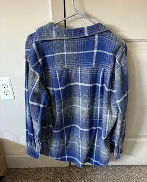 VINTAGE FLANNEL BUTTON UP PLAID SHIRT Blue Size XL thumbnail 3