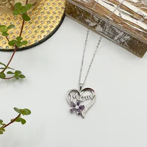 Mom Sterling Silver CZ Heart Necklace thumbnail 2