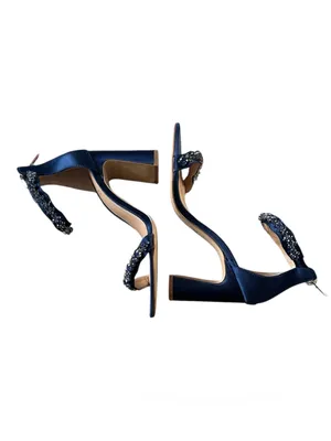 Jewel BADGLEY MISCHKA Embellished Navy Ankle-Strap Block Heel Sandal 7.5 thumbnail 3