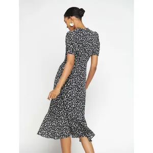 Reformation Reeds Ruffle Floral Georgette Midi Dress Size 0 Black Minimalist thumbnail 9