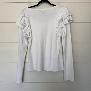 Veronica Beard Women’s Large White Ribbed Ruffle Longsleeve Top Blouse thumbnail 4