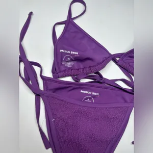 PacSun Purple Textured Triangle String Bikini thumbnail 3