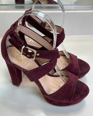 Vince Camuto Women’s Shayla Suede Leather Burgundy Crossover Straps Heels thumbnail 1