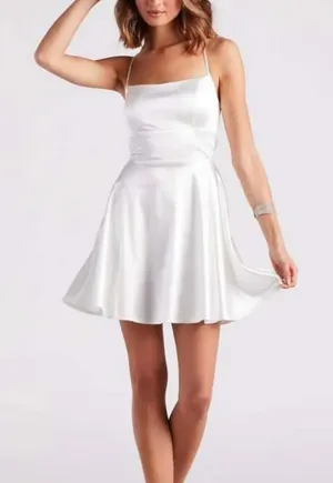 Altar’d State White Satin Slip Dress with Spaghetti Straps thumbnail 1