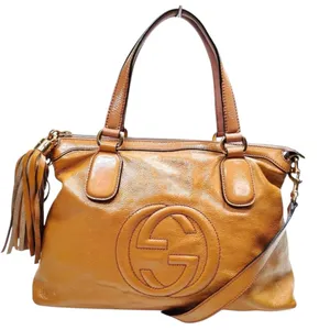 Gucci Soho Brown Tan Patent Leather 2 Way Satchel Crossbody handbag Bag Tassel thumbnail 1