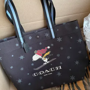 Coach Peanuts Large Tote With Snoopy Ski Motif Denim Multi thumbnail 2