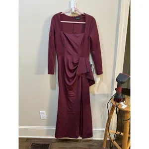 Xscape Women's Red Square-Neck Draped Long-Sleeve Gown Dress Size 10 thumbnail 4