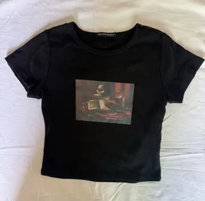 BRANDY MELVILLE Black Graphic Crop Tee thumbnail 1