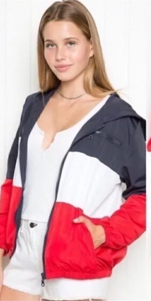 Brandy Melville Red White and Blue Colorblock Zip Up Jacket Women’s Medium thumbnail 1