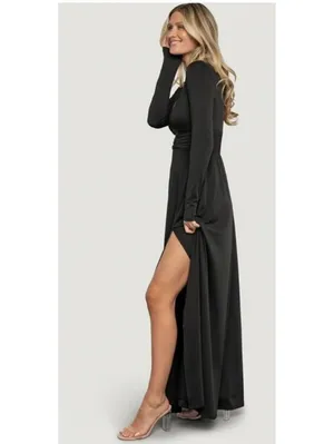 Baltic Born Ariana Black Maxi Dress Long Sleeve Slouch Smocked Waist NWT Size L thumbnail 5