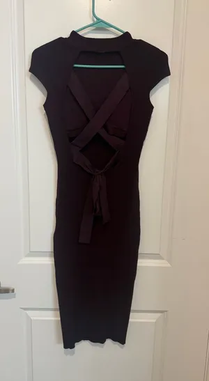 Bailey 44 Revele Dress Small Burgundy Holiday Party Ribbed Open Back Bodycon thumbnail 1