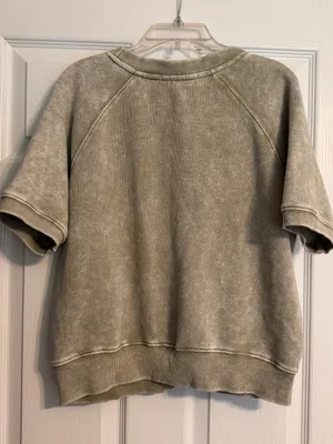 Olive & Oak Sage Olive Green Mineral Wash Crew Neck Short Sleeve Sweatshirt XS thumbnail 2