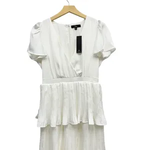 Lulus Twirl-wind Romance White Satin Tiered Midi Dress size Medium NWT thumbnail 3