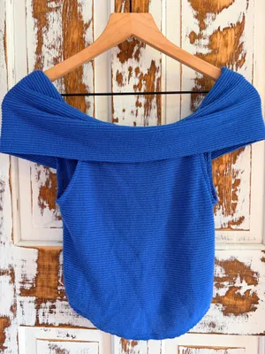 Free People This Cutie Top Off-The-Shoulder Ribbed Blouse Coastal European thumbnail 2