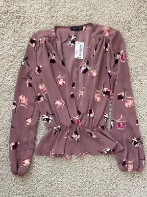 Abbeline Mauve Pink Purple Floral Print V-Neck Blouse thumbnail 1