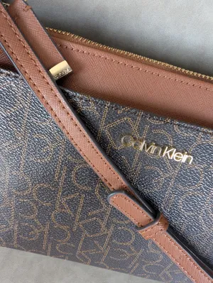 Calvin Klein brown trim monogram canvas gold hardware crossbody bag thumbnail 2