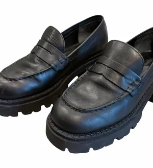 Free People Penny Loafers Size 37 Black Lyra Lug Sole Chunky Preppy Goth BTS thumbnail 1