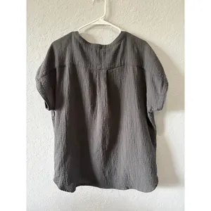 Faherty Women's Dark Gray Gauze Top Organic Cotton Sz XL Boho Lagenlook thumbnail 7