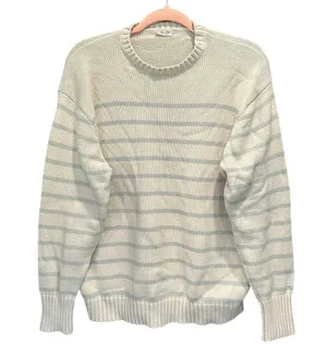 Brandi Melville Crew Neck Cotton Cream Blue Striped Cable Knit Sweater Preppy thumbnail 2
