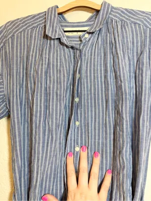 Anthropologie Isabella Sinclair Piper Blue White Stripe Ruffle Sleeve Dress Sz M thumbnail 9