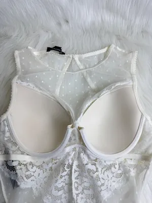 INC INTIMATES Lace Mesh Molded Cup Underwire Thong Bodysuit Sz MD White Cup C-D thumbnail 8