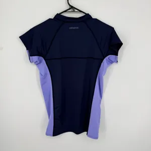 Patagonia‎ Micro Swell Rashguard Short Sleeve Navy Lilac UPF Sun Protection Lg thumbnail 8