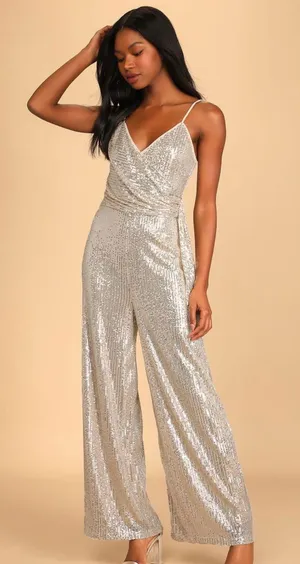Stand Under Spotlights Silver Sequin Sleeveless Jumpsuit thumbnail 1