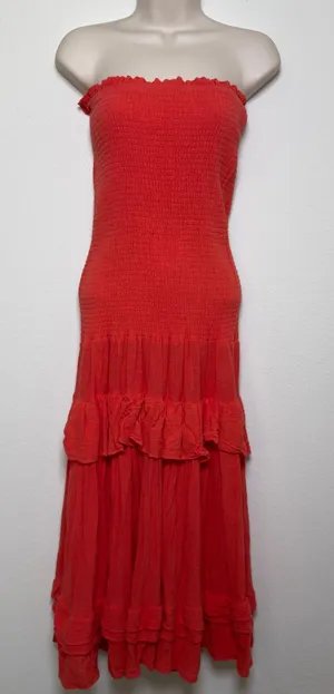 J Luxe Label Women 100% Cotton Dress S Orange Cottage Western Boho Whimsy Tiered thumbnail 1