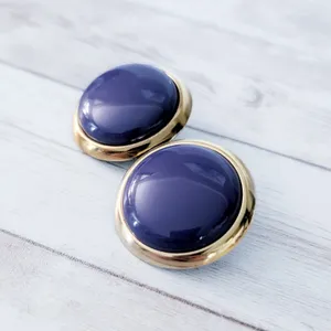 Vintage Clip On Earrings 1 & 3/8" Purple & Gold Tone Large Statement thumbnail 3