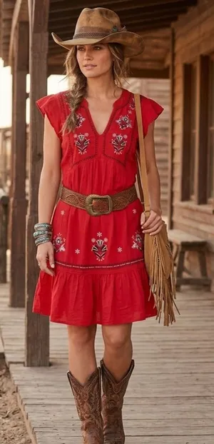 Knox Rose Women's Boho Short Sleeve V Neck Tiered Embroidered Dress Size L thumbnail 1