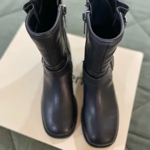 Open Edit Elegant Black Leather Moto Boots thumbnail 4