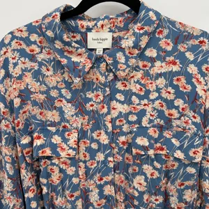 Haute Hippie Tribe Blue Floral Long Sleeve Button Midi Shirt Dress XL Boho Indie thumbnail 4