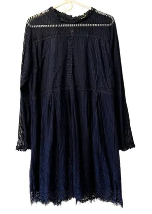 SUZANNE BETRO Navy Blue Lace Bodice Pleated Dress Women's Size XL -‎ NWT $100 thumbnail 1