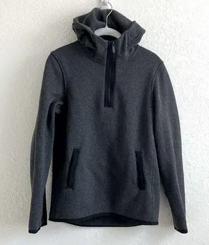 Lululemon Dark Gray Quarter Zip Fleece Pullover Size 4 with hood thumbnail 1