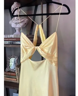 Ieena for Mac Duggal Twist Front Gown Yellow Womens Size 14 thumbnail 7