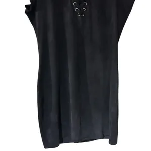 Ashley Stewart Mini Dress Black Faux Suede Corset Front SZ 18/20 Gothic Grunge thumbnail 4
