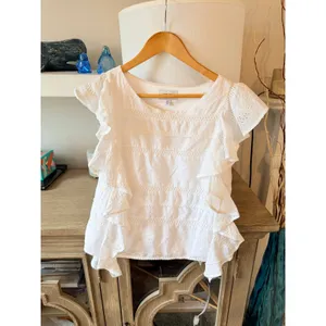 KOCH Ruffle Eyelet Blouse Womens White‎ XS thumbnail 2