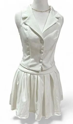 Source Unknown White Two-Piece Vest and Pleated Skirt Set thumbnail 1