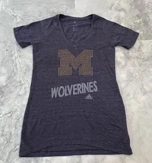 Adidas Michigan Wolverines Blue Short Sleeve‎ V-Neck Logo Shirt Size Medium M thumbnail 1