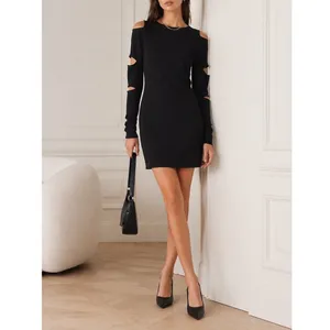 Skull Cashmere Black‎ 100% Cashmere Cold Shoulder Cutout Mini Dress 90317N Small thumbnail 2