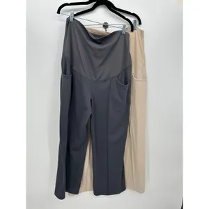 G4free 2 Pack Maternity Wide Leg Yoga Pants Gray Beige Size 2XL thumbnail 2